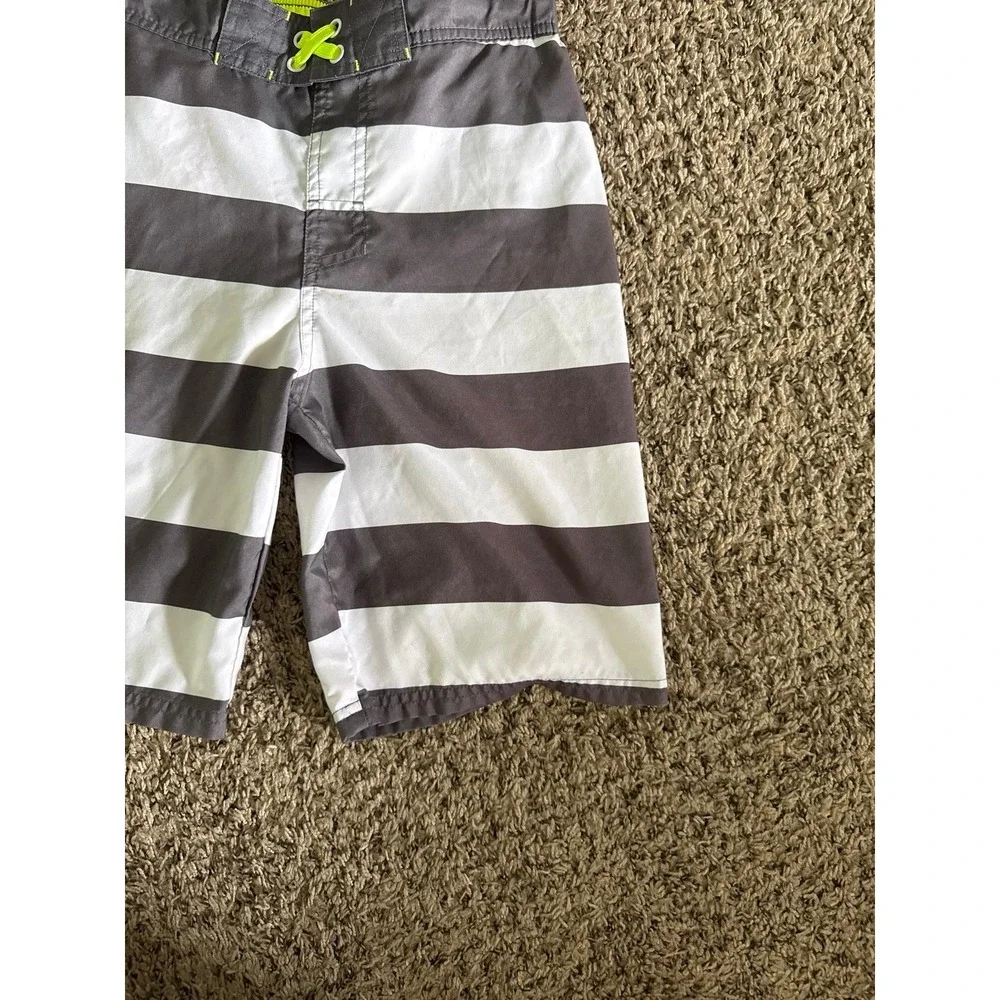 Cat & Jack Boys Gray White Strip Swim‎ Trunks Size L (12/14)